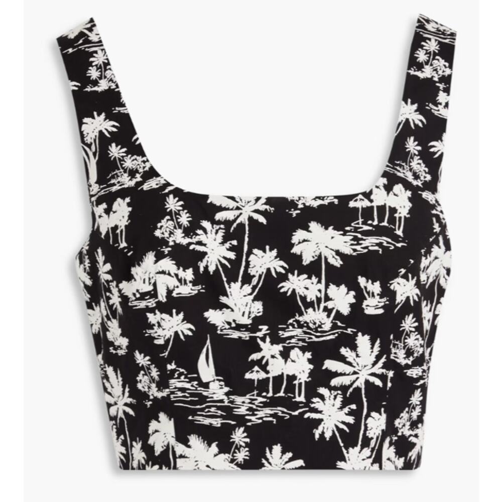 maje NEW Imprime Palmie Black & White Tropical Crop Top, US 6